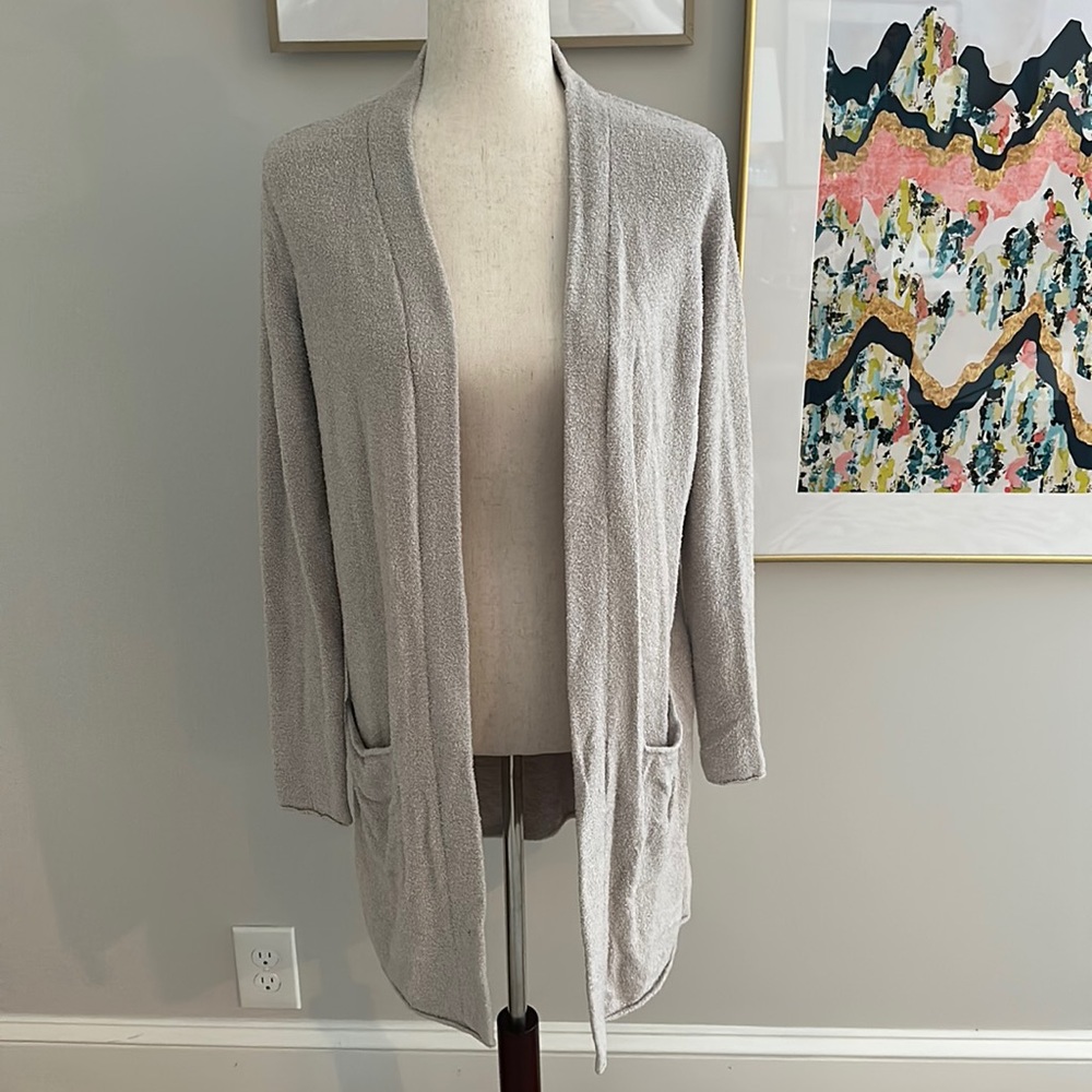 Barefoot Dreams Cozychic Lite Beach Pebble pocket long cardigan sz S